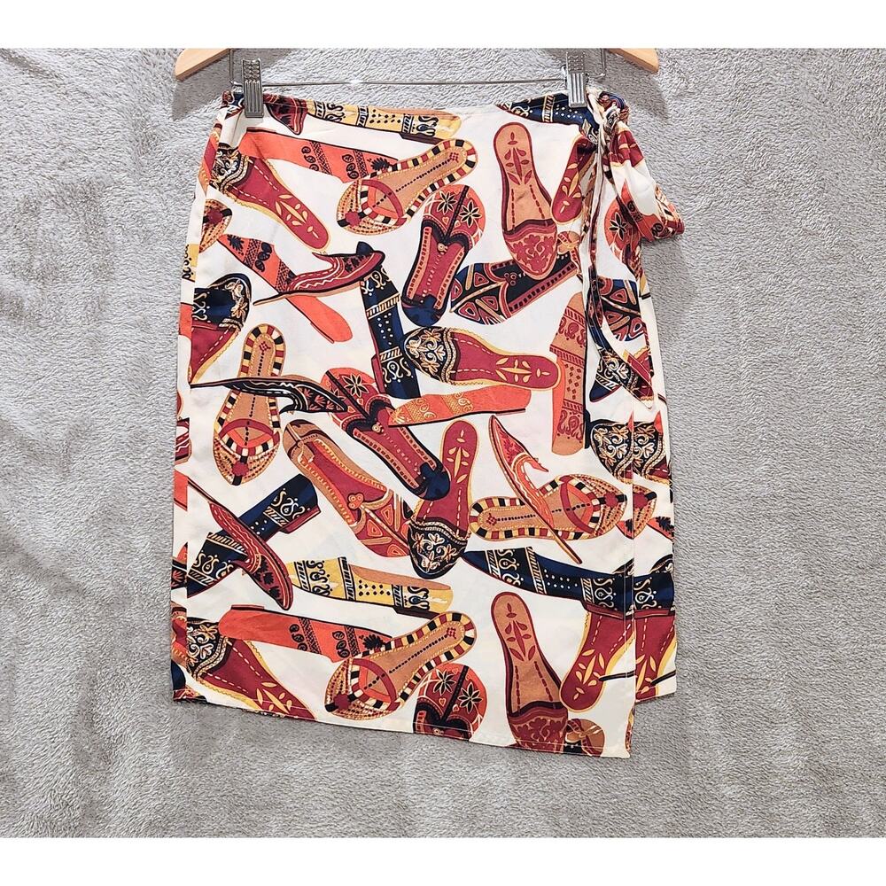Vittadini Sport Womens White 100% Silk Shoe Novelty Print Wrap Skirt Size Medium